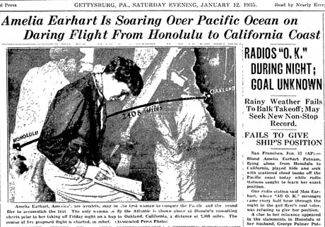 Image result for amelia earhart first woman to flies solo from hawaii