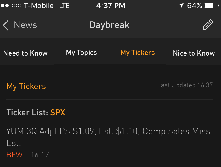 Image of Daybreak's My Ticker section courtesy Bloomberg.