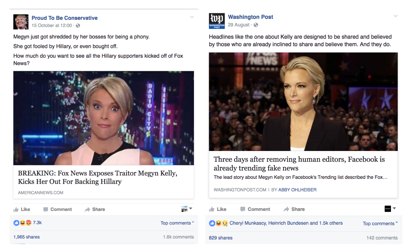 Compare and contrast. Fake post (left) does much better than earlier correction post (right).