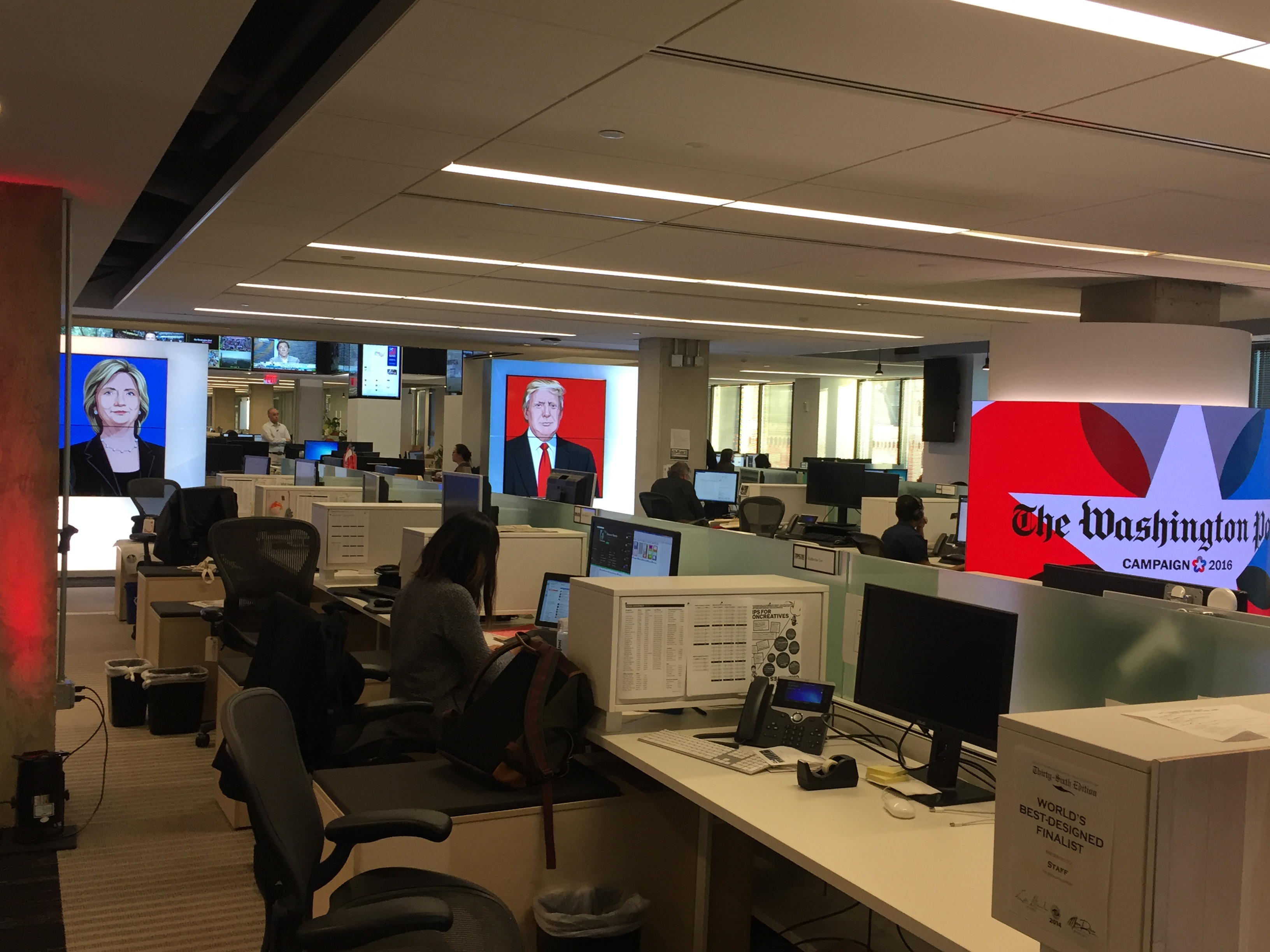 The view into The Washington Post's 7th floor newsroom the day before the election. (Photo by Kristen Hare/Poynter)