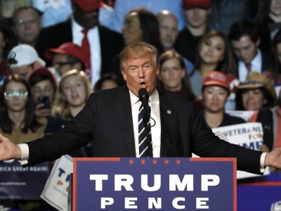 In this Tuesday, Nov. 8, 2016 file photo, Republican presidential candidate Donald Trump speaks at a campaign rally in Grand Rapids, Mich. (AP Photo/Paul Sancya, File)
