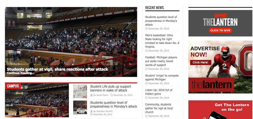 The Lantern's Wednesday homepage. (Screen shot, thelantern.com)