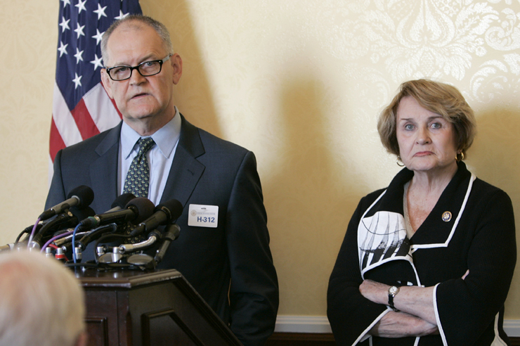 Former CIGNA Vice President Wendell Potter, left, who has become a whistleblower regarding the health care industry. (AP Photo/Susan Walsh)