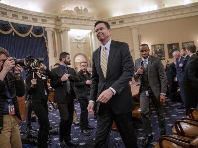 FBI Director James Comey takes a break after three hours of testifying on Capitol Hill in Washington, Monday, March 20, 2017, before the House Intelligence Committee hearing on allegations of Russian interference in the 2016 U.S. presidential election.  (AP Photo/J. Scott Applewhite)