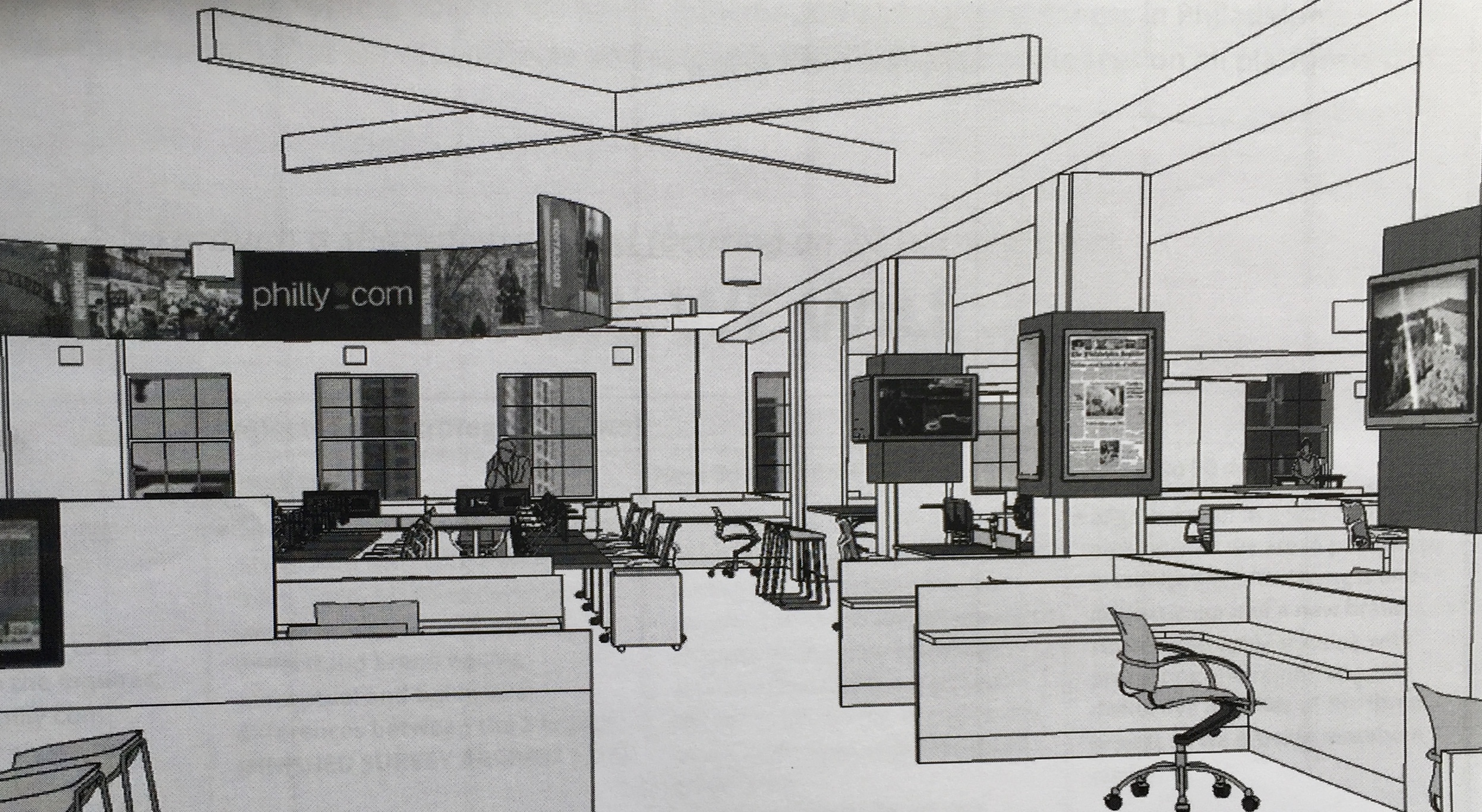 A rendering of the newsroom's new design. (Courtesy PMN)