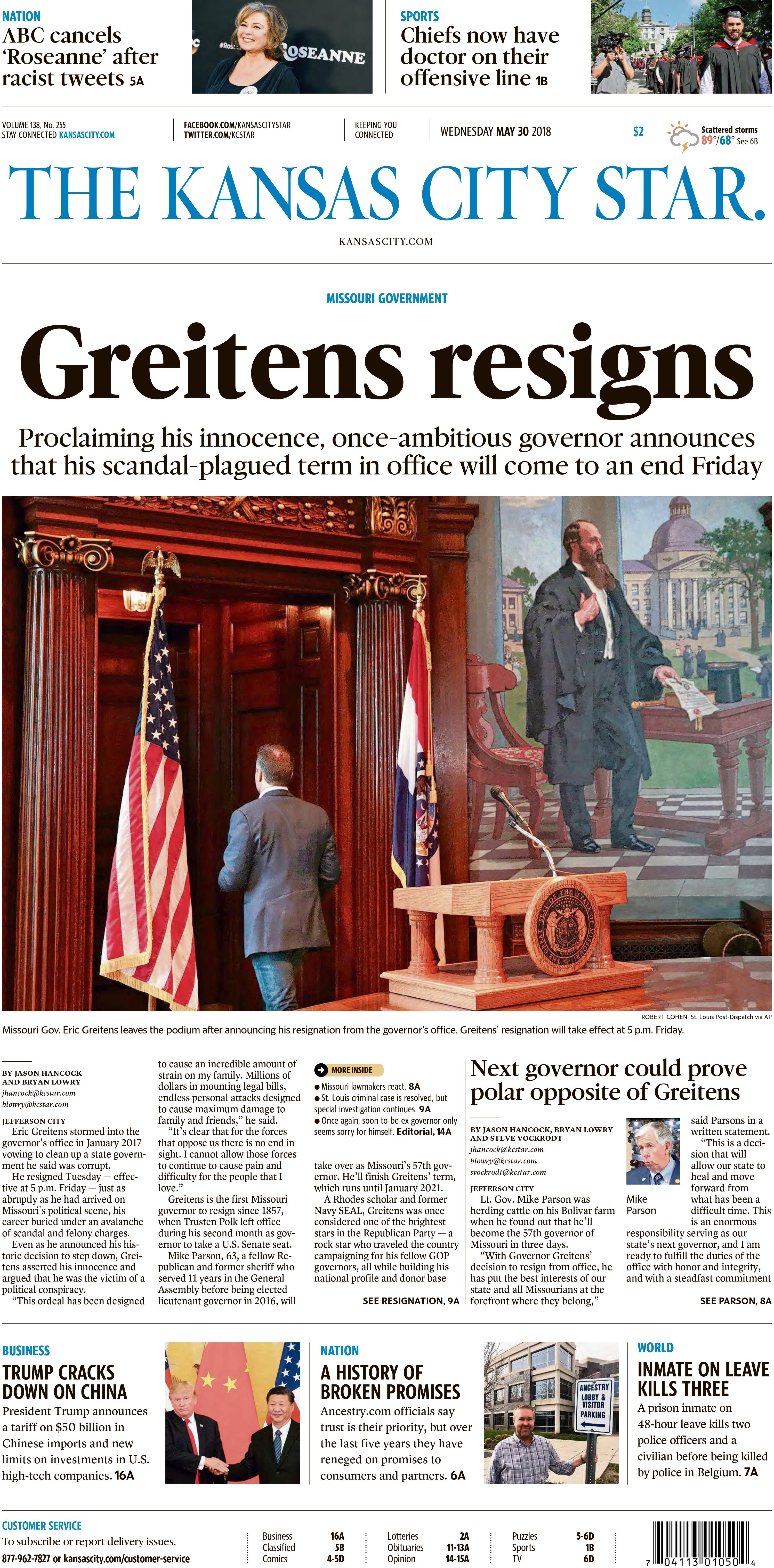 Kansas City Star front page