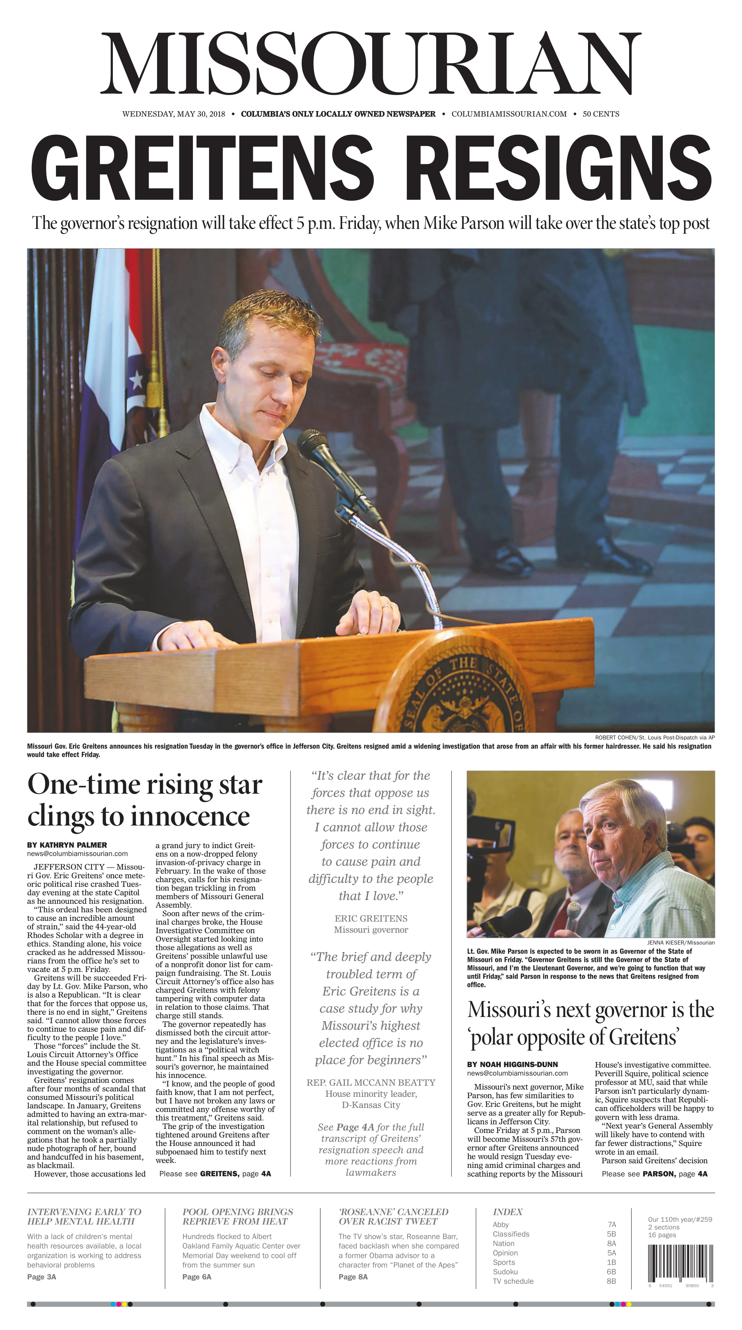 Columbia Missourian front page