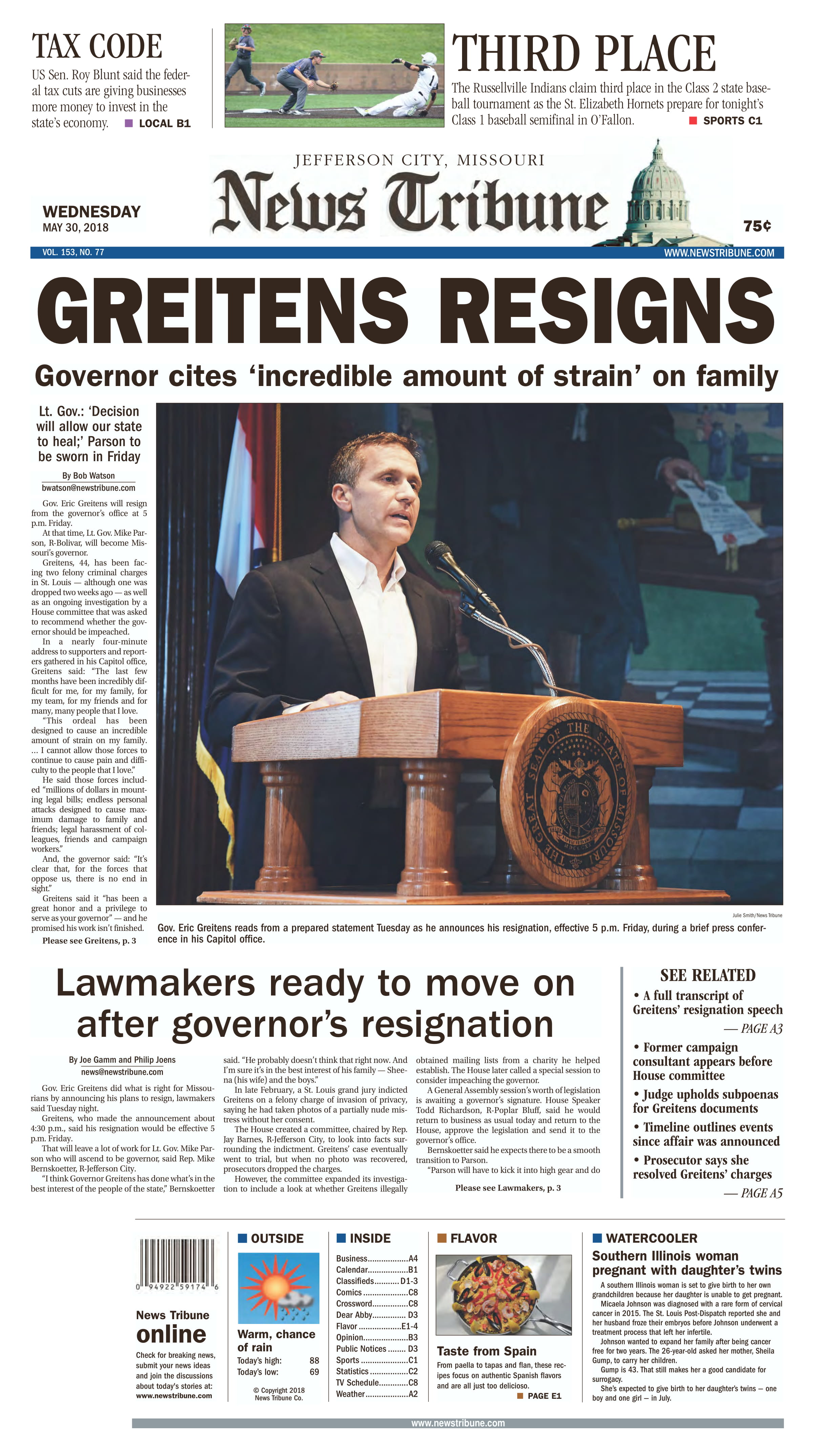 Jefferson City News Tribune front page