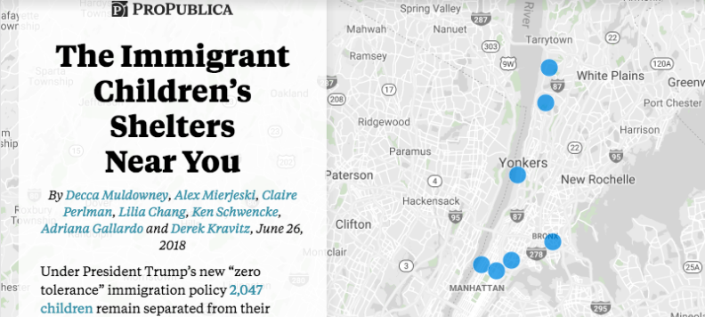 ProPublica map of places where migrant children may be held