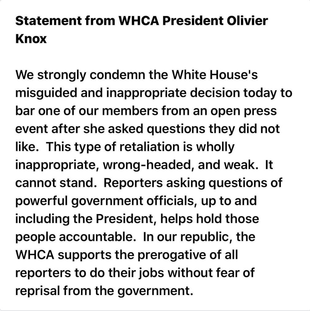 WHCA statement