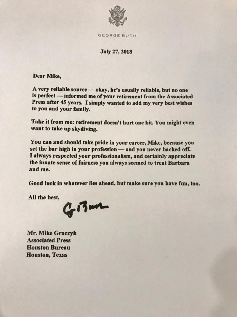 Bush letter saluting retiring journalist 