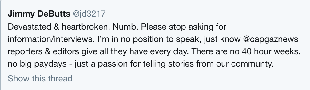 Capital Gazette editor's tweet