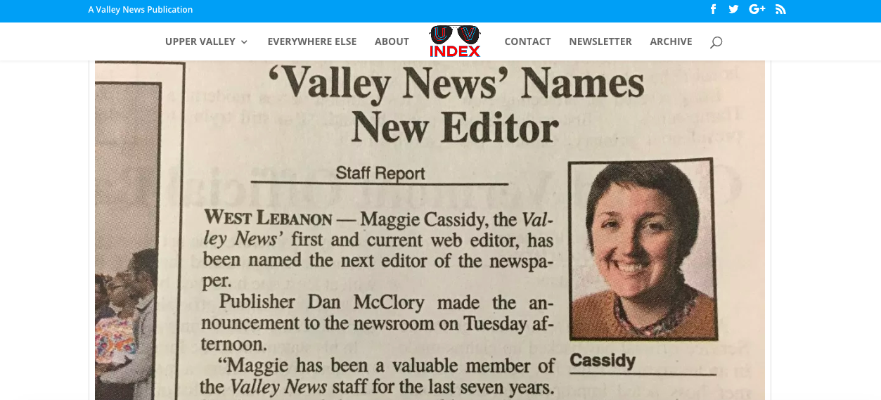 MaggieCassidy1 Valley News Web Editor Maggie Cassidy, photographed during a meeting at the Valley News in West Lebanon, N.H., on Dec. 4, 2018, has been named the newspaper's next Editor. She is the first woman to lead the newsroom in its 66-year history. (Valley News/Jennifer Hauck)
