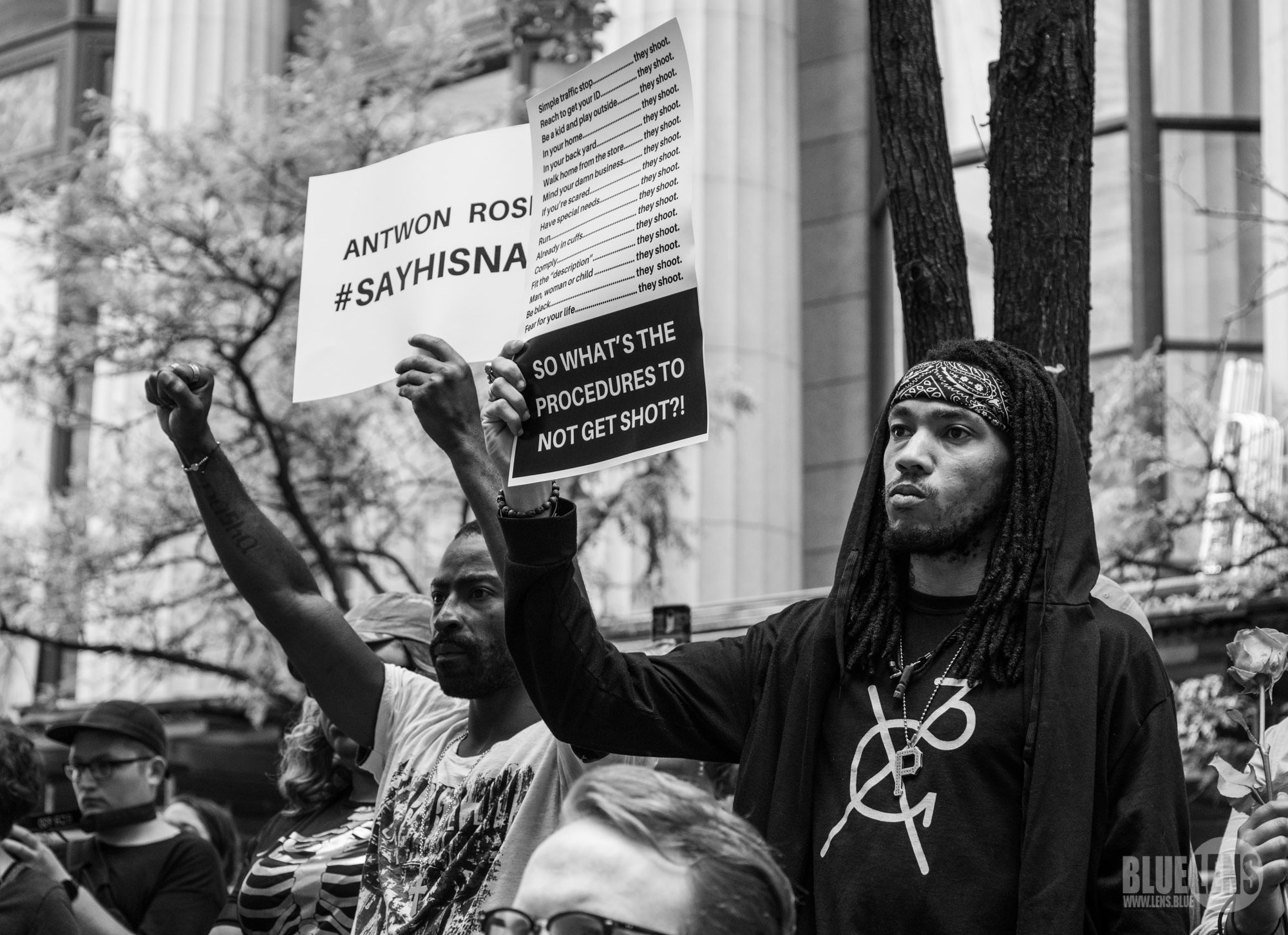 From PostIndustrial: People protesting the shooting of Antwon Rose Jr. on June 21, 2018, in downtown Pittsburgh, Pennsylvania. (Photo: Mark Dixon)