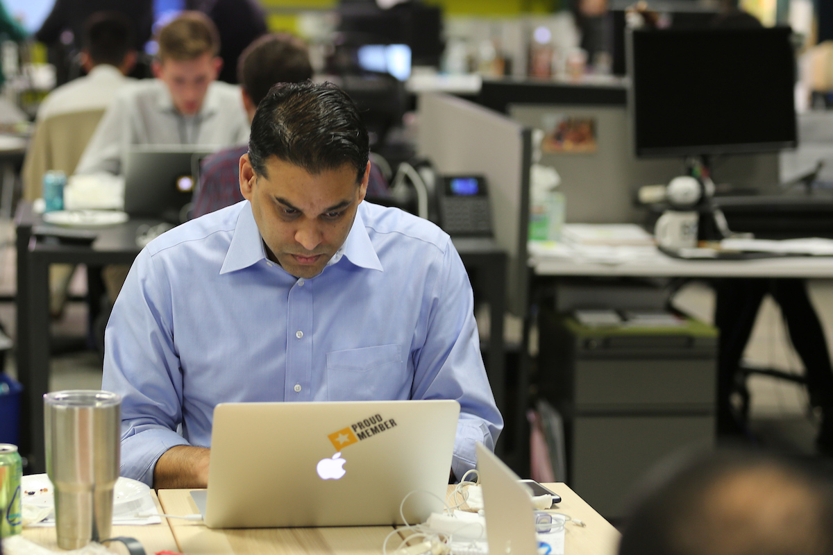 Ayan Mittra on election night at The Texas Tribune. (Courtesy Texas Tribune staff)