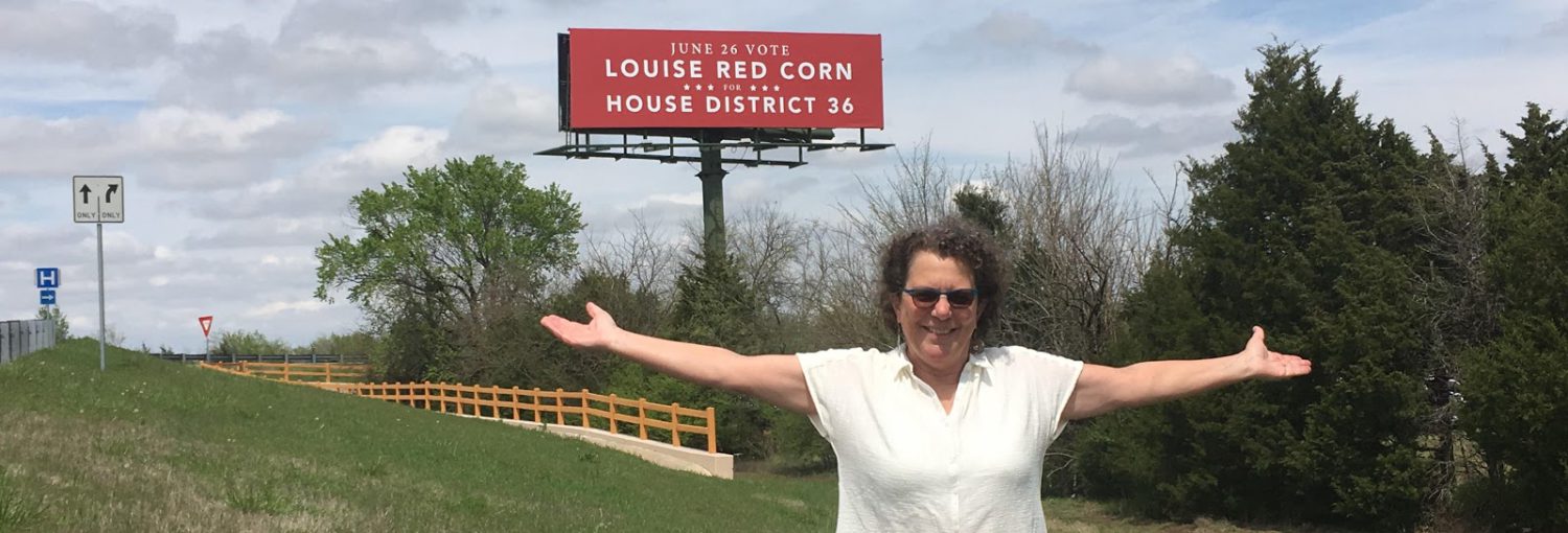 Louise Redcorn in front of an unauthorized billboard for her 2018 Oklahoma state representative campaign. (Courtesy)