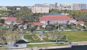 A virtual rendering of The Poynter Institute from Google Earth Studio