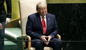 President Donald Trump reacts to audience applause after his address to the 74th session of the U.N. General Assembly on Tuesday. (AP Photo/Richard Drew)