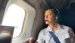 “CBS Evening News” anchor Norah O’Donnell aboard a U.S. Coast Guard plane headed to the Bahamas after Hurricane Dorian. (Photo courtesy of CBS News)