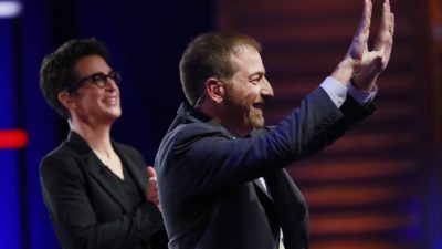 NBC News’ Chuck Todd and MSNBC’s Rachel Maddow. (AP Photo/Wilfredo Lee)