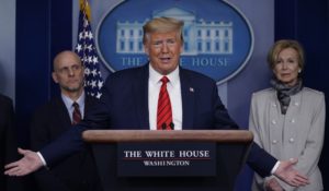 President Donald Trump speaks during a press briefing with the coronavirus task force Thursday. (AP Photo/Evan Vucci)