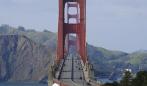 Light evening commuter traffic flows over the Golden Gate Bridge in San Francisco because of the coronavirus crisis. (AP Photo/Eric Risberg)