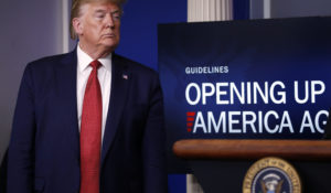 President Donald Trump at the coronavirus briefing on Thursday. (AP Photo/Alex Brandon)