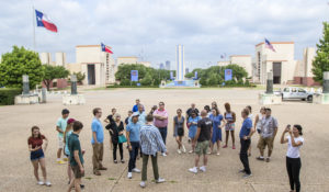 Robert Wilonsky, a columnist with The Dallas Morning News, gives a tour of Dallas to the summer 2018 interns on June 12, 2018. (Carly Geraci/The Dallas Morning News)