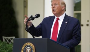 President Donald Trump answers questions from reporters at the White House on Tuesday. (AP Photo/Evan Vucci)