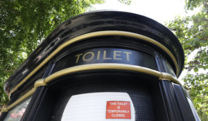 A closed public toilet  in London. (AP Photo/Kirsty Wigglesworth)