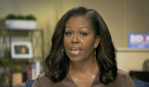 In this image from video, former first lady Michelle Obama speaks during the first night of the Democratic National Convention on Monday, Aug. 17, 2020. (Democratic National Convention via AP)