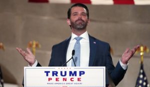 Donald Trump Jr, speaks at the Republican National Convention on Monday. (AP Photo/Susan Walsh)