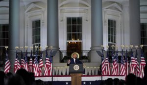 President Donald Trump speaks from the South Lawn of the White House at Thursday night’s Republican National Convention, Thursday, Aug. 27, 2020, in Washington. (AP Photo/Evan Vucci)