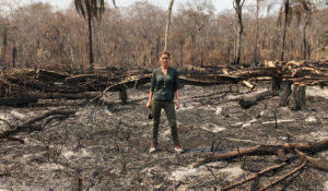 Vanessa Hauc, news anchor at Noticias Telemundo, stands in the aftermath of a devastating forest fire. (Courtesy Noticias Telemundo)