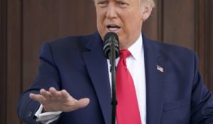 President Donald Trump speaks during a news conference on Monday. (AP Photo/Patrick Semansky)