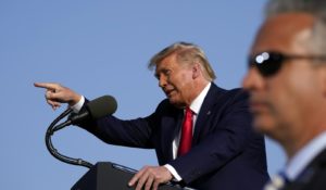 President Donald Trump speaks during a campaign rally at Dayton International Airport on Monday. (AP Photo/Alex Brandon)