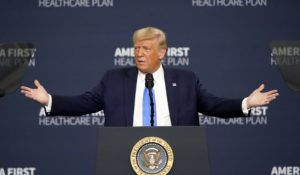 President Donald Trump speaking on Thursday in Charlotte, North Carolina. (AP Photo/Chris Carlson)