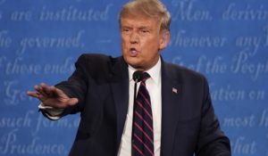 President Donald Trump during Tuesday night’s debate against Joe Biden. (AP Photo/Julio Cortez)