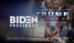 A composite of Donald Trump and Joe Biden campaign ads