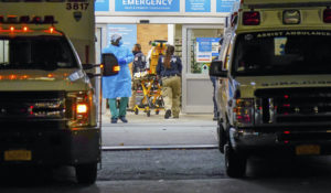 Patients are seen being wheeled in to the Maimonides Medical Center in Brooklyn. CNBC reported that, nationwide, the daily COVID-19 case average has risen by more than 16% on a week-over-week basis to nearly 55,000. (John Nacion/STAR MAX/IPx)