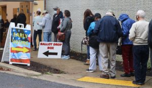 Voters wait in line in Annapolis, Md., on Monday, the first day of in-person early voting in Maryland. (AP Photo/Brian Witte)