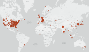 A bubble map of superspreader events from around the world (London School of Hygiene & Tropical Medicine)