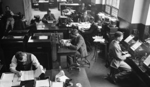 If this looks like the newsroom you once worked in, it might be time to freshen up your skills. This is the Associated Press London bureau newsroom in an undated photo. (AP Photo)