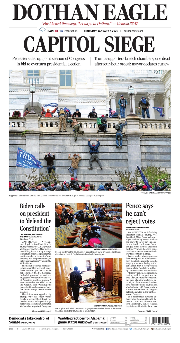 Newspaper front pages across the Northwest and the country from the  historic day a pro-Trump mob stormed the U.S. Capitol