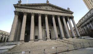 A view of the New York County Courthouse in Lower Manhattan on November 14, 2020. Though certain restrictions were eased as part of the phase 4 reopening in New York City, surges in cases of the virus across various courthouses led The New York State Court System to indefinitely halt most proceedings that require in-person appearances as of Nov. 13, 2020. (zz/John Nacion/STAR MAX/IPx)