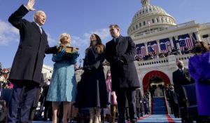 Joe Biden is sworn in as the 46th president of the United States by Chief Justice John Roberts as Jill Biden holds the Bible and their children Ashley and Hunter watch. (AP Photo/Andrew Harnik, Pool)