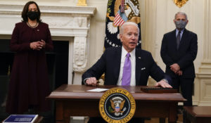 President Joe Biden, Vice President Kamala Harris and Dr. Anthony Fauci, director of the National Institute of Allergy and Infectious Diseases, right. (AP Photo/Alex Brandon)