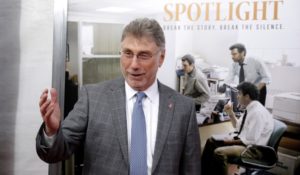 Newspaper editor Marty Baron walks the red carpet as he attends the Boston area premiere of the film “Spotlight” in 2015. (AP Photo/Steven Senne, File)
