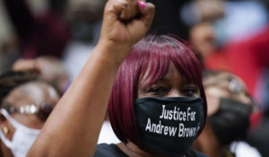 Mourners attend the funeral for Andrew Brown Jr., Monday, May 3, 2021 at Fountain of Life Church in Elizabeth City, N.C. (AP Photo/Gerry Broome)