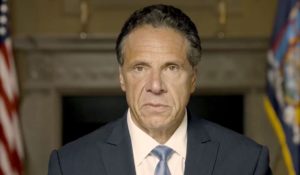 In this image taken from video provided by Office of the New York Governor, Gov. Andrew Cuomo makes a statement on a pre-recorded video released on Tuesday. (Office of the New York Governor via AP)